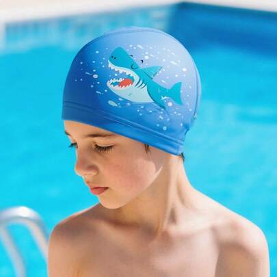 1 Mũ bơi hình cá mập cho trẻ em, Mũ bơi trẻ em có họa tiết động vật biển dễ thương, Thích hợp để bơi lội và vui chơi trên bãi biển, Thích hợp cho trẻ em và thanh thiếu niên, Mũ bé trai, Mũ bơi trẻ em, Phụ kiện hồ bơi