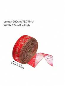 Nastro decorativo natalizio stampato in stile coreano, colore rosso dorato, dimensioni 6,3 x 200 cm, decorazione per albero di Natale, decorazione per la casa, decorazione natalizia per la stanza, decorazione invernale