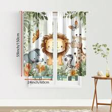 ستارتان كرتونيتان بتصميم حيوانات الغابة - الدب والثعلب والغزال والبومة، ستائر شبه شفافة للغابة مناسبة لغرف الأطفال أو غرف المعيشة، قماش بوليستر قابل للغسل في الغسالة، بتصميم كيس العمود، ستائر غرفة المعيشة - متعدد الألوان - مشاهدة 12