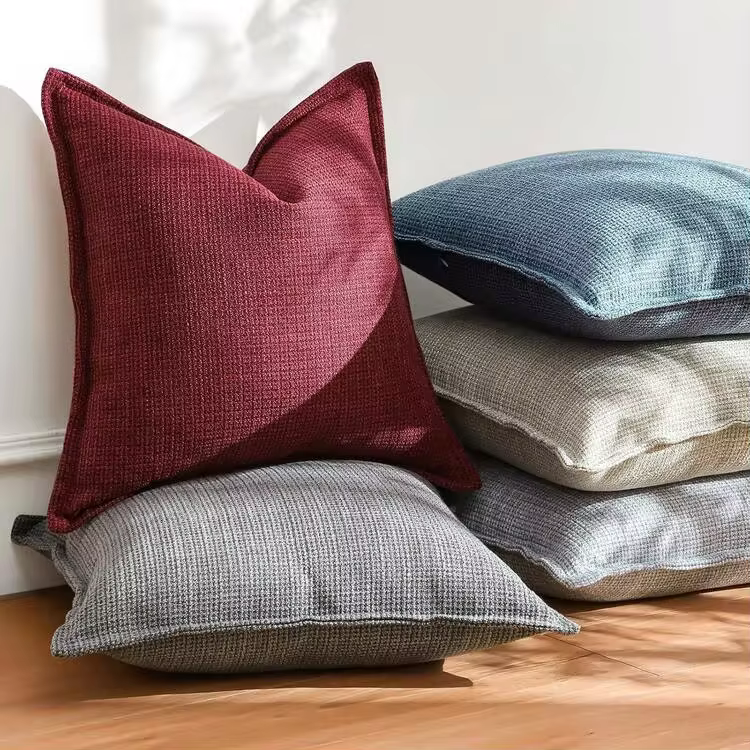 1pc Linen Solid Color Decorative Throw Pillow Cover, Suitable For Living Room Sofa, Bedroom, Office - Blue - View 6