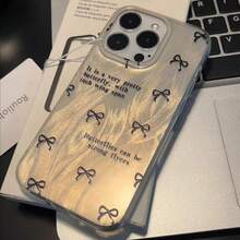 Funda sencilla negra con estampado de lazo y textura plateada. Resistente a caídas. Diseño divertido con lazo. Funda duradera. El mejor regalo para familiares y amigos. Compatible con phone 16, 15, 14, 13, 12, 11 Pro y otros modelos. - Colores mixtos 1 - Ver 4