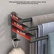 1pc Quick-Drying Towel Bar 2/3-Tier Shelf Easy To Install Large Wall-Mounted Rust-Proof For Bathroom Black Towel Bar - Multicolor - View 3