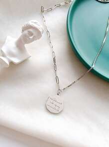 1pc Titanium Steel Non-Fading Pendant Necklace, Hiphop Letter Minimalist Stylish Couple Necklace