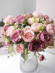 1pc Artificial Mixed Flower Bouquet With Rose, Hydrangea, Peony, Ideal For Valentine's Day Gift, Wedding, Birthday Party, Home Decor, Maintenance-Free Preserved Flowers