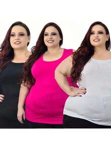 Kit 3 Regatões Básicos Plus Size Femininos | G1 ao G5 | Malha Leve | Cores Lisas para o Dia a Dia - Multicolorido - Visão 4