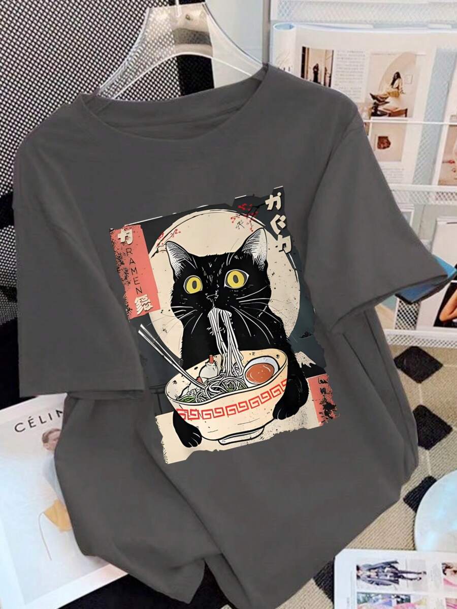 女童卡通猫印花短袖T恤，夏季