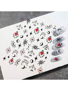 1 张 3D 烫金心形美甲贴纸，1 件 Y2K 全息星星太阳滑块星光 DIY 贴花美甲装饰情人节美甲装饰 - 彩色 - 查看 12