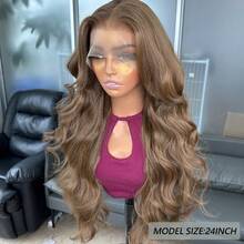 Kanekalon Futura Hair Brown 13x4 Synthetic Lace Front Wigs For Women 24 Inch Long Wavy Body Wave Glueless Kanekalon Hair Resistant Synthetic Hair Wigs Free Part 150% Density Or Women Everyday Use Natural Looking Synthetic Soft Wigs Easy To Install And Take Off For Beginners - Brown - View 6
