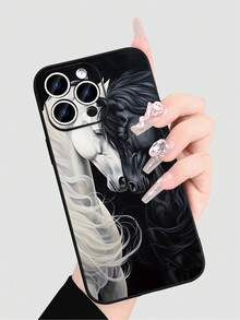 1pc Creative Wild Black & White Horse Pattern Shock-Absorbing Waterproof Phone Case, Compatible With IPhone 16/15/14/13/12/11 PLUS/PRO/PROMAX, An Ideal Gift For Yourself, Family, Friends, And Loved Ones Anti-Fall Scratch Resistant - Multicolor - View 2