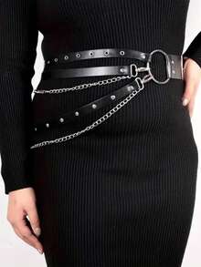 1 件女士加大码性感黑色腰带链，哥特式束腰带，带铆钉和流苏，适合日常、通勤、音乐节、万圣节派对、秋季庆典、万圣节 - 黑色 - 查看 2