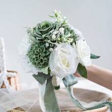 Dusty Blue Wedding Bouquets For Bride Bridesmaid, White Wedding Artificial Roses Flowers For Wedding Bouquets Ceremony, Anniversary - Sage Green - View 7