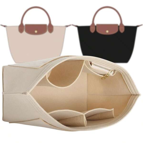 Purse Organizer Insert Compatible With LongchampMedium And More, Felt Zipper Le Pliage MediumOrganizer With Cup Holder For Tote Handbags, 8Compartments
