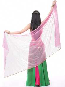 輕量半圓形雪紡手帕肚舞服裝臀巾亮片飾邊披肩面紗 250x120cm - 彩色 - 查看 49