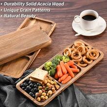1pc Wooden Tray, Serving Plate, Cheese Board, Two/ Three/ Four/ Five Compartment Food Trays, Circular Barbecue Plates For Holding Meat, Cheese, Nuts And Fruits, Multi-Functional Fruit Trays, Appetizer Creative Snack Trays, Household Dessert Plates, Reusable Fruit Trays, Kitchen Decorations, Kitchen Supplies, Candy Wedding Storage Trays