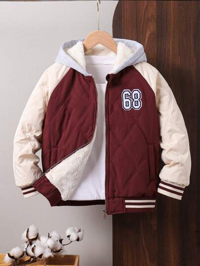 Tween Boy Fashion Plaid Thermal Lined Padded Coat, Thick Warm Hooded Coat For Autumn/Winter, Big Kids Casual Outerwear