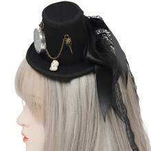 Steampunk Mini Top Hat, Mechanical Gear Punk Black Hair Clip Hat, Black Small Hat With Compass Decor, Best Gift For Halloween, Vintage Veil Fascinator Hat For Masquerade Ball, Costume Party, Photography Props
