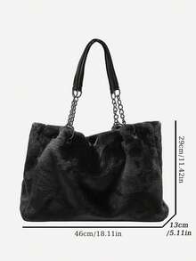 Túi Tote xích lông xù Túi Tote nhung lông cổ điển dành cho nữ Túi đeo vai xích mùa đông Y2K Túi xách tay cỡ lớn mềm mại, hoàn hảo kết hợp với trang phục mùa thu Quần áo nữ mùa thu dành cho nữ, Túi lông mới về dành cho nữ - màu đen - Xem 3
