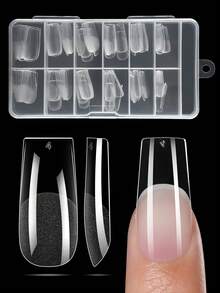 120 Stück mittlere matte transparente nahtlose quadratische Nagel Aufkleber, 12 Größen vollständig abdeckende Acryl Nail Art Decals, geeignet für Nagelstudios und DIY Heimgebrauch Aufklebe-Nägel - Transparent - Übersicht 1