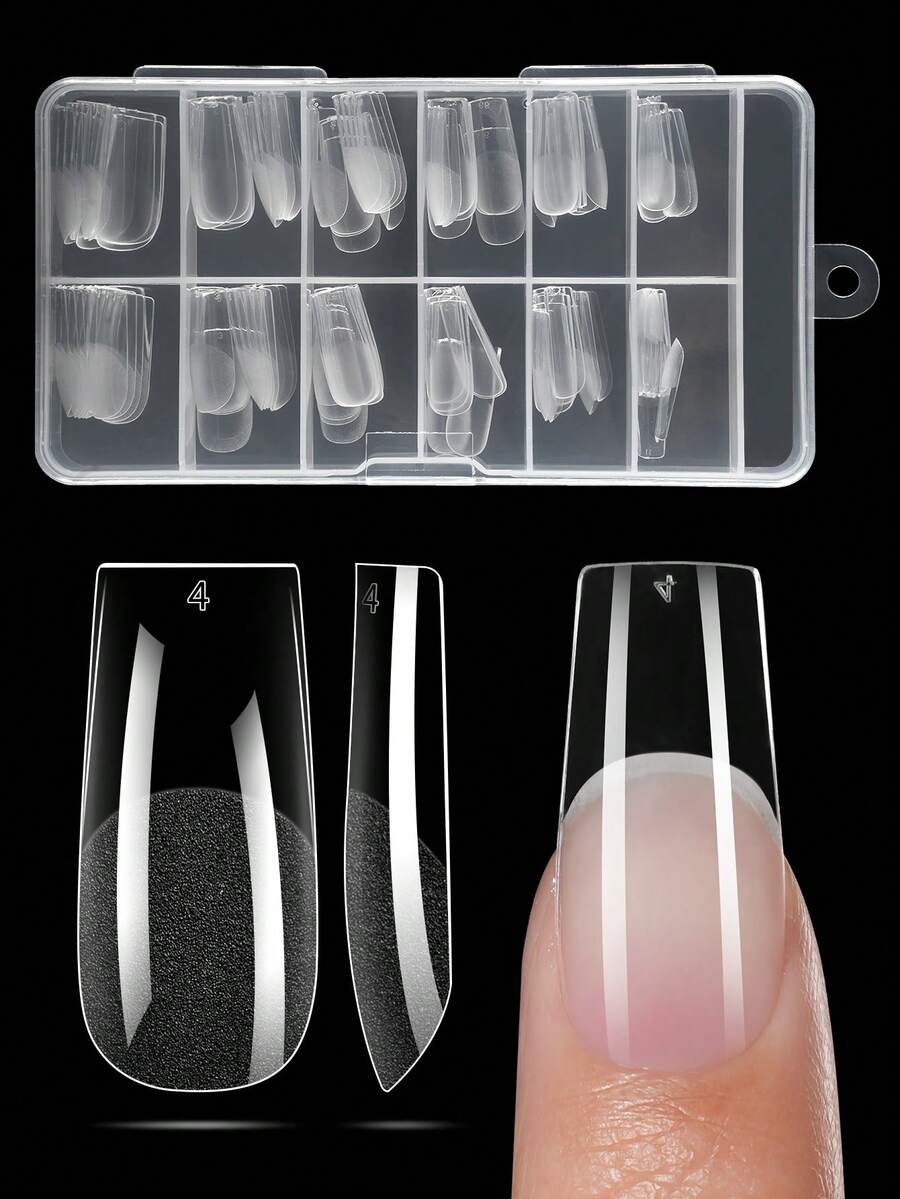 120 Stück mittlere matte transparente nahtlose quadratische Nagel Aufkleber, 12 Größen vollständig abdeckende Acryl Nail Art Decals, geeignet für Nagelstudios und DIY Heimgebrauch Aufklebe-Nägel - Transparent - Übersicht 1