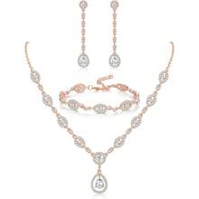 Milacolato Wedding Bridal Jewelry Set For Women Silver Prom Costume Jewelry Sets Rhinestone Crystal Teardrop Necklace Earrings Bracelet Bridesmaid Jewelry Accessories Blue Silver Red Rose Gold - 彩色 - 查看 14
