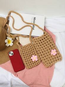 1 件可爱休闲清新镂空纯色钩针迷你手机包,轻便可折叠,饰有小花,女士度假斜挎包,适合度假、日常通勤、休闲购物和时尚服饰搭配,与钩针套装完美搭配,度假必备,可爱风。 - 彩色 - 查看 8