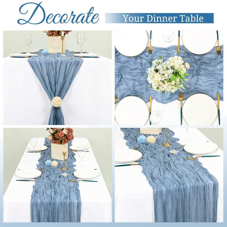 16 Pack Dusty Blue Cheesecloth Boho Gauze 21x120 Inch Rustic Romantic Long Table Runner For Wedding Party Bridal Shower Thanksgiving Christmas Decoration - 霧霾藍 - 查看 5