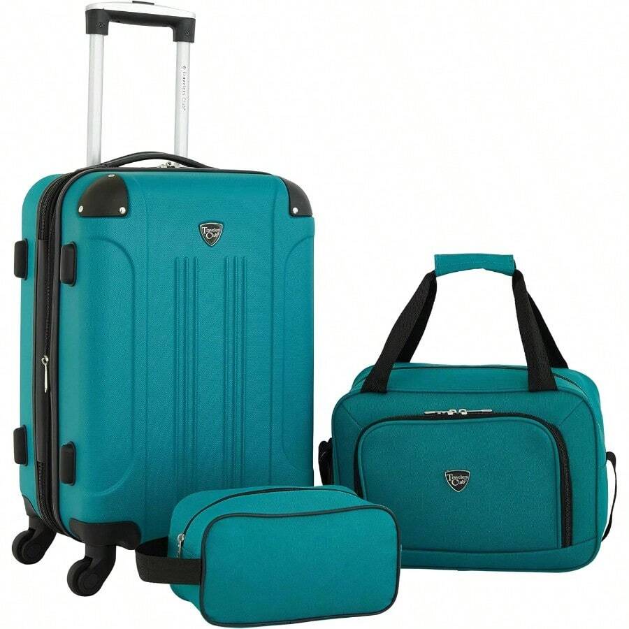 Teal Hardside Expandable Spinner Luggage Set 3 Piece Travel Suitcases For Airplane Trips Lightweight Durable Aluminum Alloy Exterior With Smooth Rolling Wheels