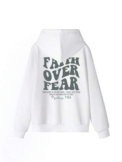 Women's Letter Print Long Sleeve Hooded Sweatshirt For Autumn/Winter, Casual Loose Multifunctional Holiday Style Top, Suitable For Daily Wear, An Ideal Choice For Fashionable Autumn Outfit White