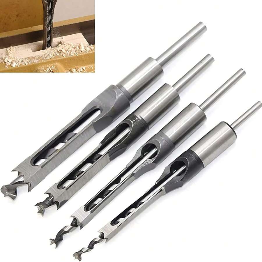 4pcs/Set Square Hole Saw Drill Bit Set, High Carbon Steel Hollow Chisel Power Tool For Woodworking