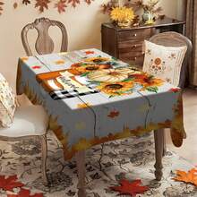 1/20pcs Autumn Thanksgiving Tablecloth, Classic White Wooden Texture Background Dotted With Pumpkin And Sunflower Pattern Autumn Tablecloth, Thanksgiving Decoration, Perfect For Coffee Table, Dining Table, Party And Kitchen, Desktop Decoration | Thanksgiving Decoration | Durable Tablecloth - Multicolor - View 4