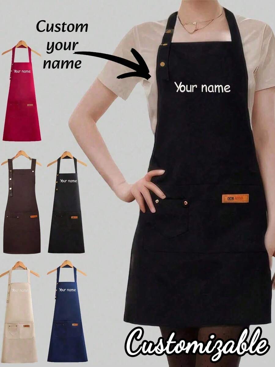 1pc Customized Cooking Apron, Can Print Text And Personalized Photos, Suitable For Dad/Father/Men/Women, Customizable With Name And Logo, Chef Cooking Kitchen Apron, Personalized Kitchen Apron, Customizable Logo, Washing Gloves, Photo And Name