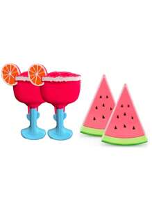 4 件/2 件沙滩巾防风夹适用于沙滩椅露台和泳池配件卡通眼镜鸡尾酒杯毛巾夹趣味装饰衣夹适用于家庭（可爱风格），毛巾夹，沙滩椅毛巾夹