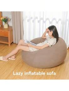LIPETY Inflatable Flocked Spherical Sofa, Inflatable Lounger With Air Pump, Bean Bag For Adults, Foldable, Portable Inflatable Armchair For Cinema, Outdoor, Bedroom, Reading, Camping (Coffee) - 咖啡色 - 查看 8