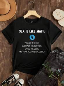 Women's-Shirt Casual Round Neck Black White Options Math Joke Print Funny Saying Graphic Tee Daily Wear Shirts Summer Tops Graphic Tees Summer Outfits Women Graphic Tees Women Crop Tops Tops Women Vintage Cotton Cute Clothes Women - 黑色 - 查看 2