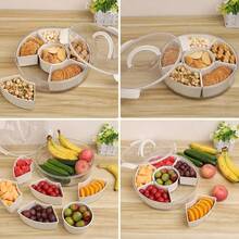 Divided Serving Tray With Lid, Rotating Snack Box With 6 Compartments, Removable Large Snack Box With Handle, Multifunctional Fruit Tray For Home, Party, Picnic - White - View 10