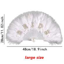 1 pièce Éventail imitation perle et plume non pliable (34 cm/40 cm/48 cm), éventail de mariée en plumes imitation, accessoire de fête pour célibataires, décoration de mariage, éventail à main pour accessoires de costume et décoration de fête, jeunes mariés