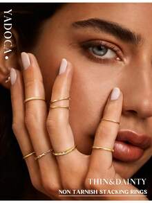 Milacolato 8Pcs 1MM 2MM Stainless Steel Rings For Women Men Minimalist Fashion Dainty Plain Thin Knuckle Stacking Midi Thumb Rings Stackable Statement Band Rings Set Silver Gold Tone Size 4-12 - 彩色 - 查看 8