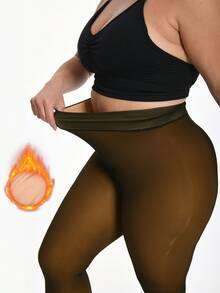 Thick Warm Pantyhose, Stylish Fake Skin Fleece Leggings, High Waisted Design, Women's Pantyhose And Stockings Winter - Màu mật ong sẫm - Xem 3
