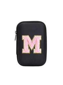 便携式 CCD 相机保护套，粉色字母 A-Z 毛巾刺绣，紧凑设计，防水材质，非常适合户外摄影爱好者和旅行者充电器盒，办公室必备数码包电缆相机包电子数据线整理器存储，钱包式移动电源盖旅行相机包，女士男士礼物，教师必备用品，防水轻便大容量便携式配件，适合暑假旅行，户外活动旅行必需品