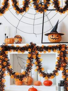 1pc Halloween Decoration Colorful Streamer, 2m Density Ribbon, Halloween Party Decor Pumpkin Ribbon, Bat Ghost Tinsel, Holiday Atmosphere Background - Multicolor - View 1