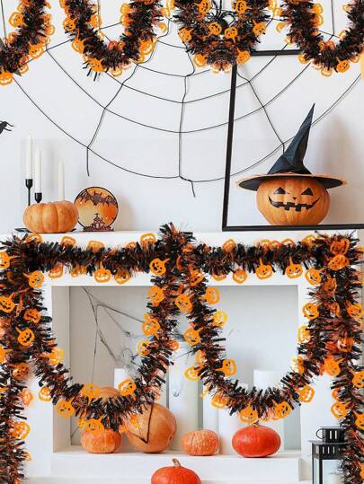 1pc Halloween Decoration Colorful Streamer, 2m Density Ribbon, Halloween Party Decor Pumpkin Ribbon, Bat Ghost Tinsel, Holiday Atmosphere Background