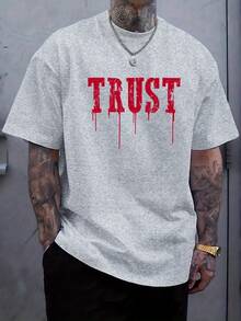 Grayi Graphic Tee For Men - Casual Athletic Style, Short-Sleeved Crewneck, Distressed Red Printing, 100% Cotton, Ideal For Summer Outdoor And Casual Use - 淺灰色 - 查看 1