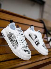 黑白男士步行鞋，男士图案印花系带运动鞋，滑板鞋 Manfinity Basics 瑜伽场合