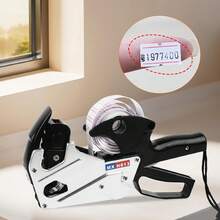 8 Dígitos Precio Tag Gun Set, 8 dígitos de una sola  de impresión clara Multi Funcional Precio Marcado de la máquina etiquetadora de precios Herramienta para Supermercado Oficina Tienda al por menor - Fácil de usar, clara impresión - Negro - Ver 2