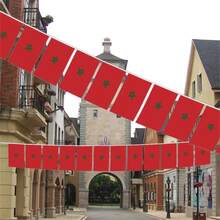 1 bandiera nazionale del Marocco di dimensioni 90 x 150 cm, 20 bandierine del Marocco di dimensioni 14 x 21 cm, in poliestere durevole, adatte per decorazioni interne ed esterne, utilizzo versatile per eventi, feste, attività commerciali, sport, festival