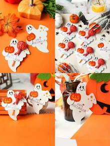 25/50/100 buc suport de hârtie pentru acadele de Halloween, suport pentru acadele cu dovleac fantomă de Halloween, etichetă de hârtie pentru acadele cu dovleac fantomă, suport pentru bomboane de ciocolată, accesorii de decorare pentru ambalaje, accesorii DIY pentru petrecere de Halloween, cadouri de decorare pentru casă, cadouri de petrecere, suport de hârtie pentru acadele cu dovleac fantomă, card de decorare DIY