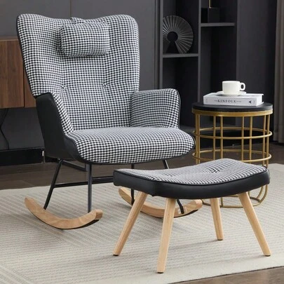 Rocking Chairs For Adults Fabric Rocking Chair Relaxing Recliner Chair With Solid Wood Legs High Back Lounge Chairs For Balcony Living Room Bedroom