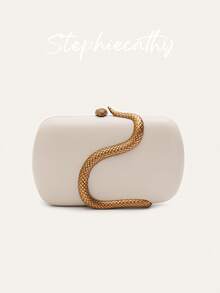 STEPHIECATHY 女士迷人奢华蛇纹五金装饰 PU 人造皮革手拿包品牌设计长金属链盒形手提包磁扣斜挎晚宴包多功能优雅钱包适合晚宴鸡尾酒会宴会约会礼物 - 彩色 - 查看 13