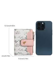 MADLEY 优雅花卉印花金属纽扣女士小钱包钱夹迷你钱包钱包秋季小钱包可爱钱包 - 黑色 - 查看 11