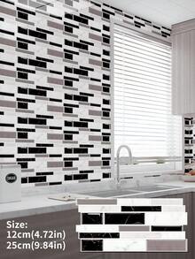 22 pezzi Adesivi per piastrelle da parete in marmo, piastrelle decorative in PVC a strisce bianche e nere, pannello posteriore impermeabile per cucina, facile da installare, molto adatto per decorazione di pareti di cucina, soggiorno, bagno e stanze